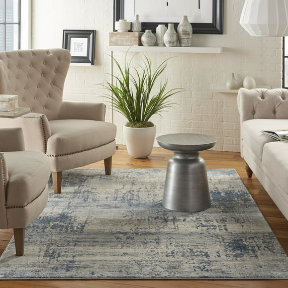 Nourison Rustic Textures Abstract Ivory/Blue 5'3" x 7'3" Area Rug, (5x7)
