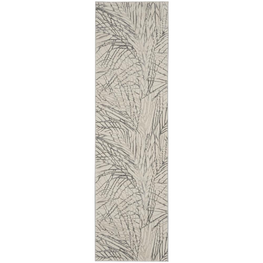 Abstract Ivory and Grey Synthetic 2'2" x 7'6" Area Rug