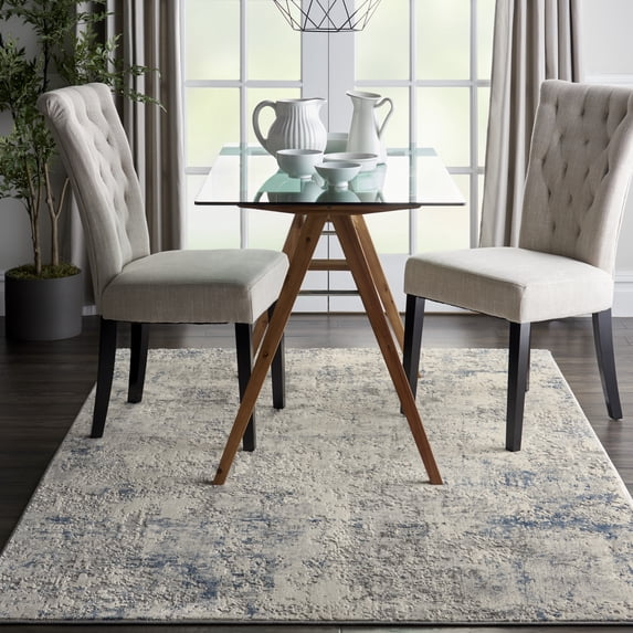 Nourison Rustic Textures Abstract Ivory/Grey/Blue 3'11" x 5'11" Area Rug, (4x6)