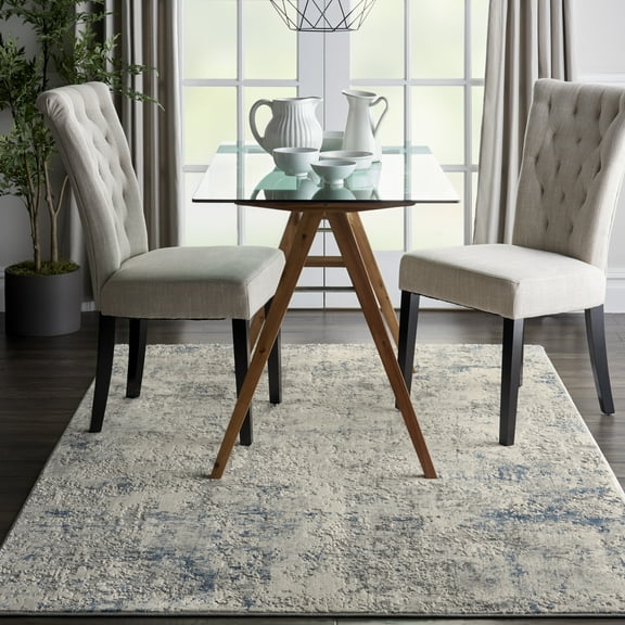 Nourison Rustic Textures Abstract Ivory/Grey/Blue 5'3" x 7'3" Area Rug, (5x7)