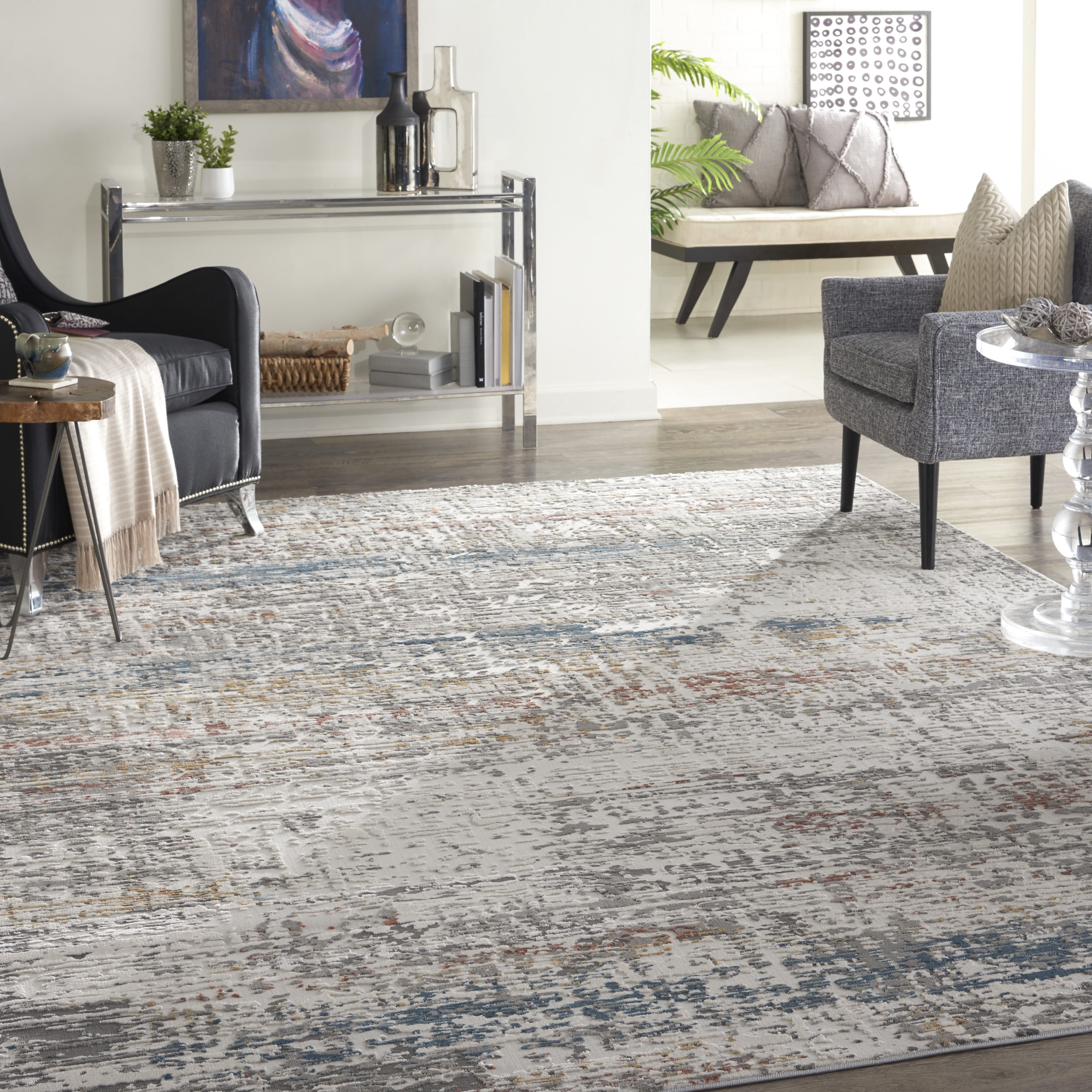 Rustic Textures Abstract Gray Synthetic 9'3" x 12'9" Area Rug