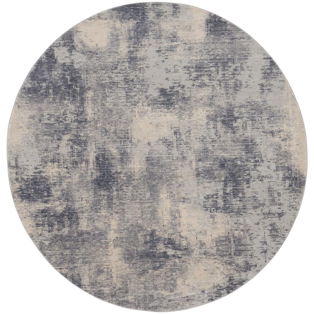 Round Blue and Ivory Abstract Area Rug 7'10"