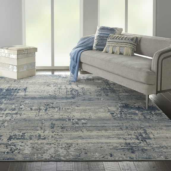 Nourison Rustic Textures Modern Artistic Ivory/Blue 7'10" x 10'6" Area Rug, (8' x 11')