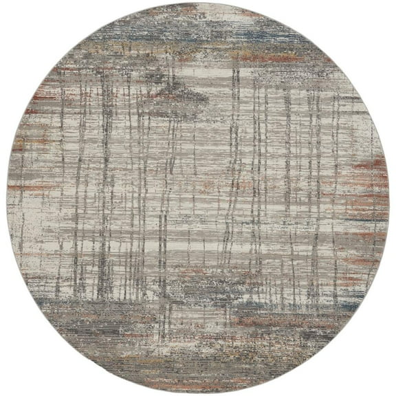 Nourison Rustic Textures 5'3" x round Grey/Multi Painterly Indoor Rug