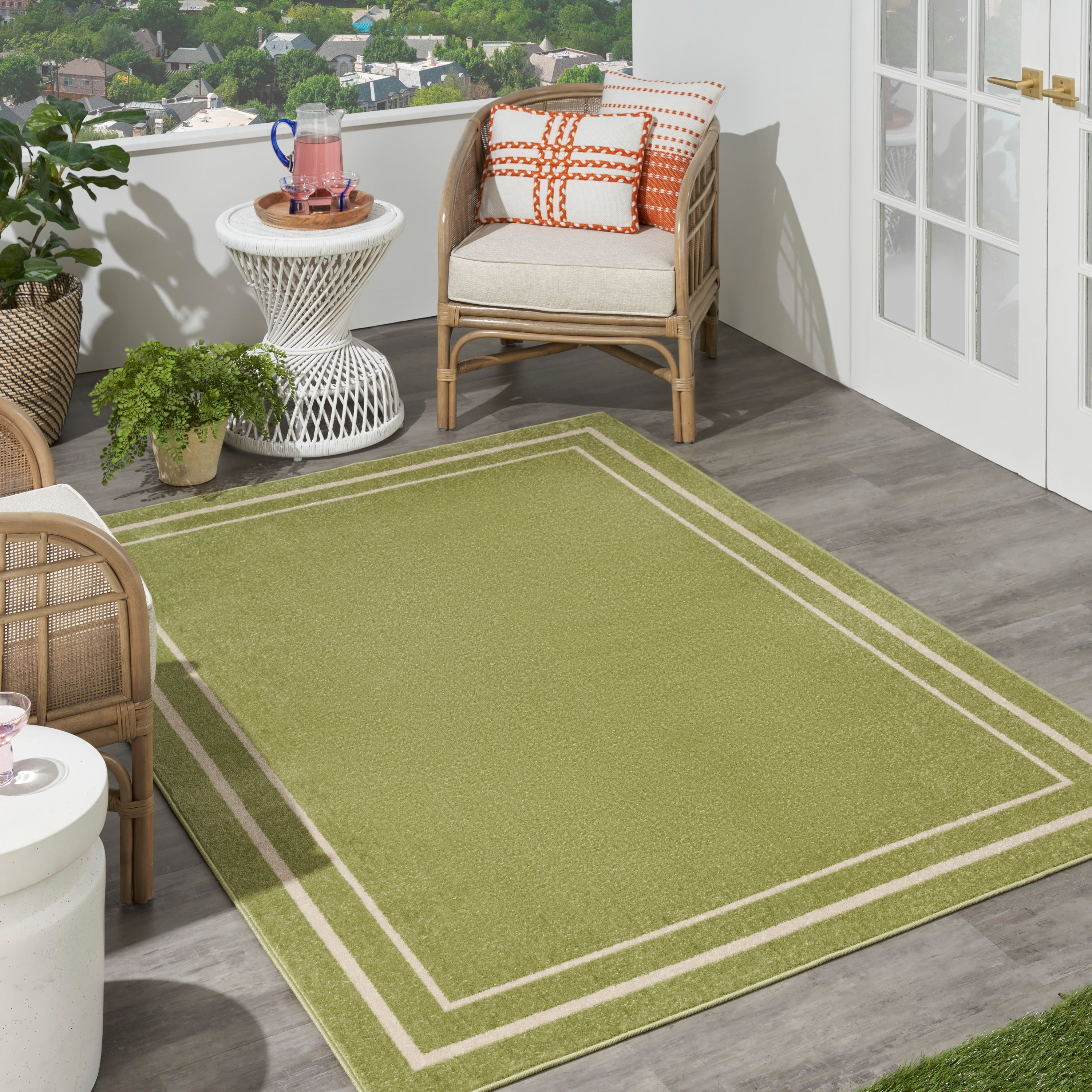 Nourison Sandy Indoor / Outdoor Solid Area Rug Green/Ivory 6' x 9' 6' x ...