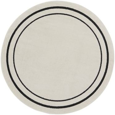 Nourison  Sandy Indoor / Outdoor Solid Area Rug Ivory/Black 4'xRound 4' Round Blue Round
