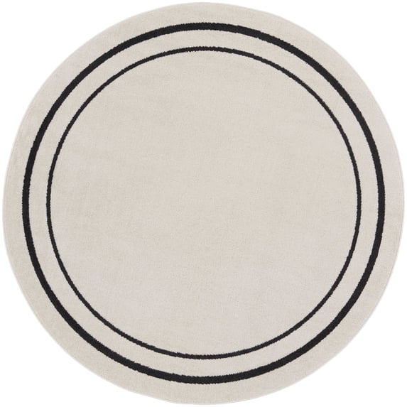 Nourison Sandy Indoor / Outdoor Solid Area Rug Ivory/Black 8' Round 8' Round Blue Round