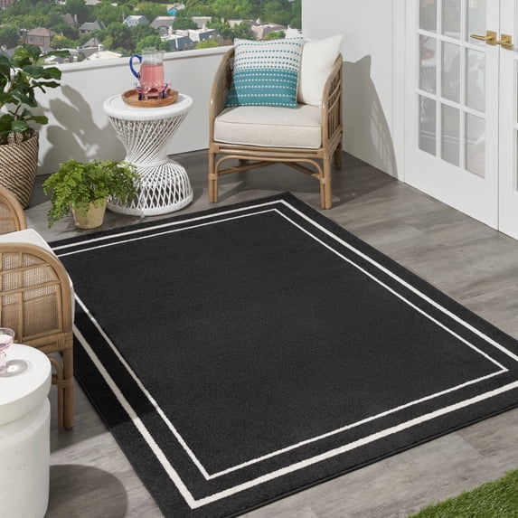 Nourison Sandy Indoor / Outdoor Solid Area Rug Ivory/Gold 2' x 6' 6' Runner Blue Runner