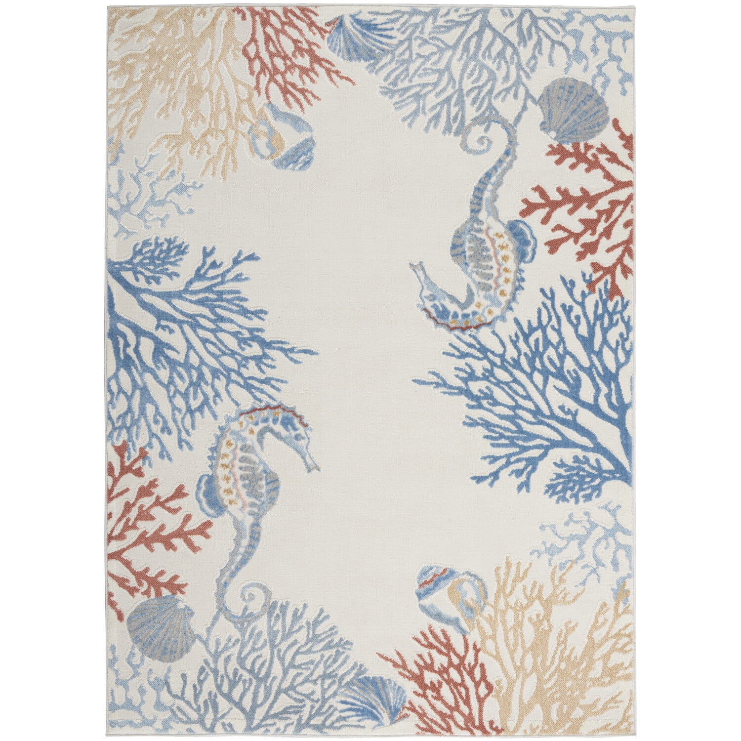 Ivory and Multicolor Geometric Nautical 5' x 7' Synthetic Rug