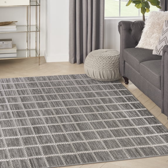 Nourison Serenity Home Geometric Grey Ivory 3'11" x 5'11" Area Rug (4x6)