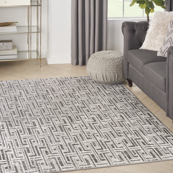 Nourison Serenity Home Geometric Grey Ivory 3'11" x 5'11" Area Rug (4x6)