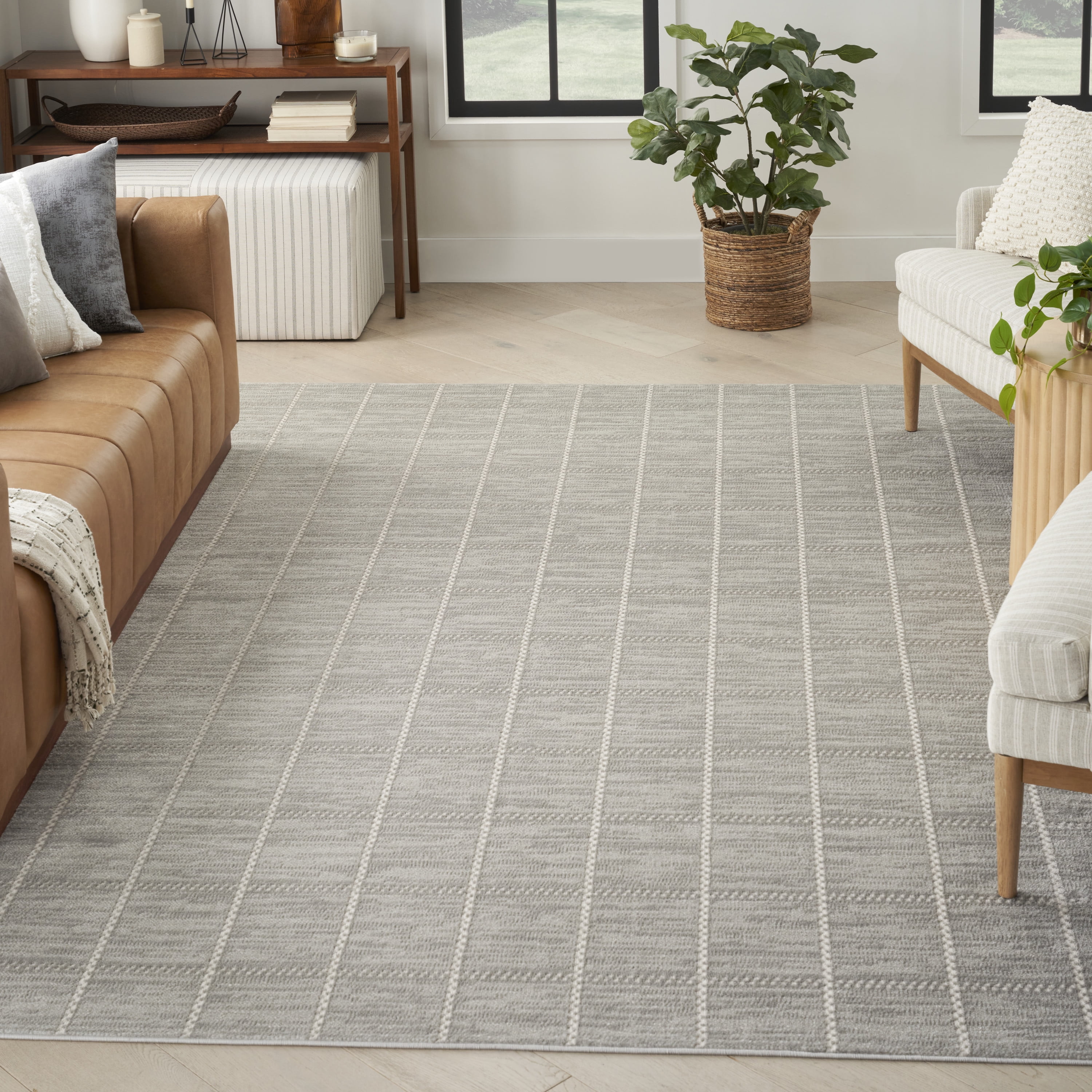 Light Grey Geometric 8' x 10' Synthetic Area Rug