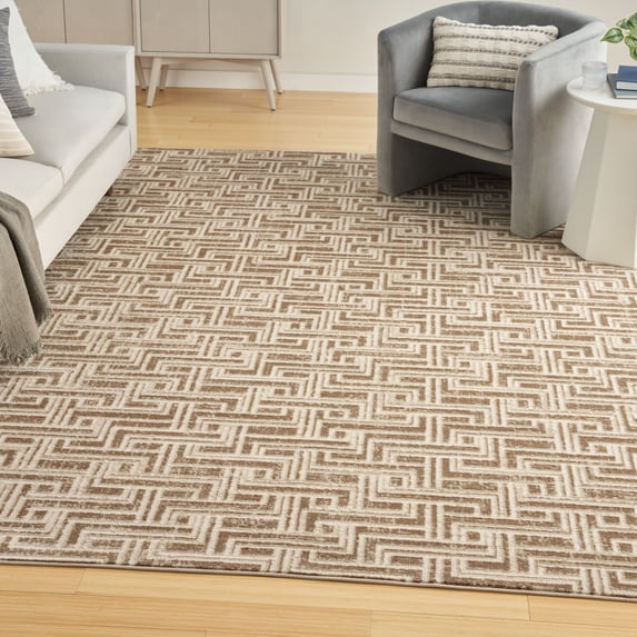 Nourison Serenity Home Geometric Mocha Ivory 7'10" x 9'10" Area Rug (8x10)
