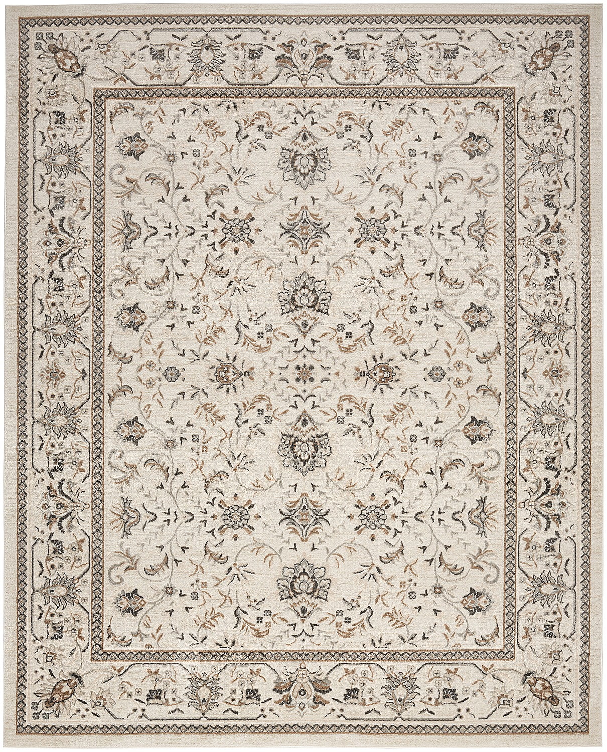 Ivory Mocha Traditional Floral 5'3" x 7'3" Area Rug