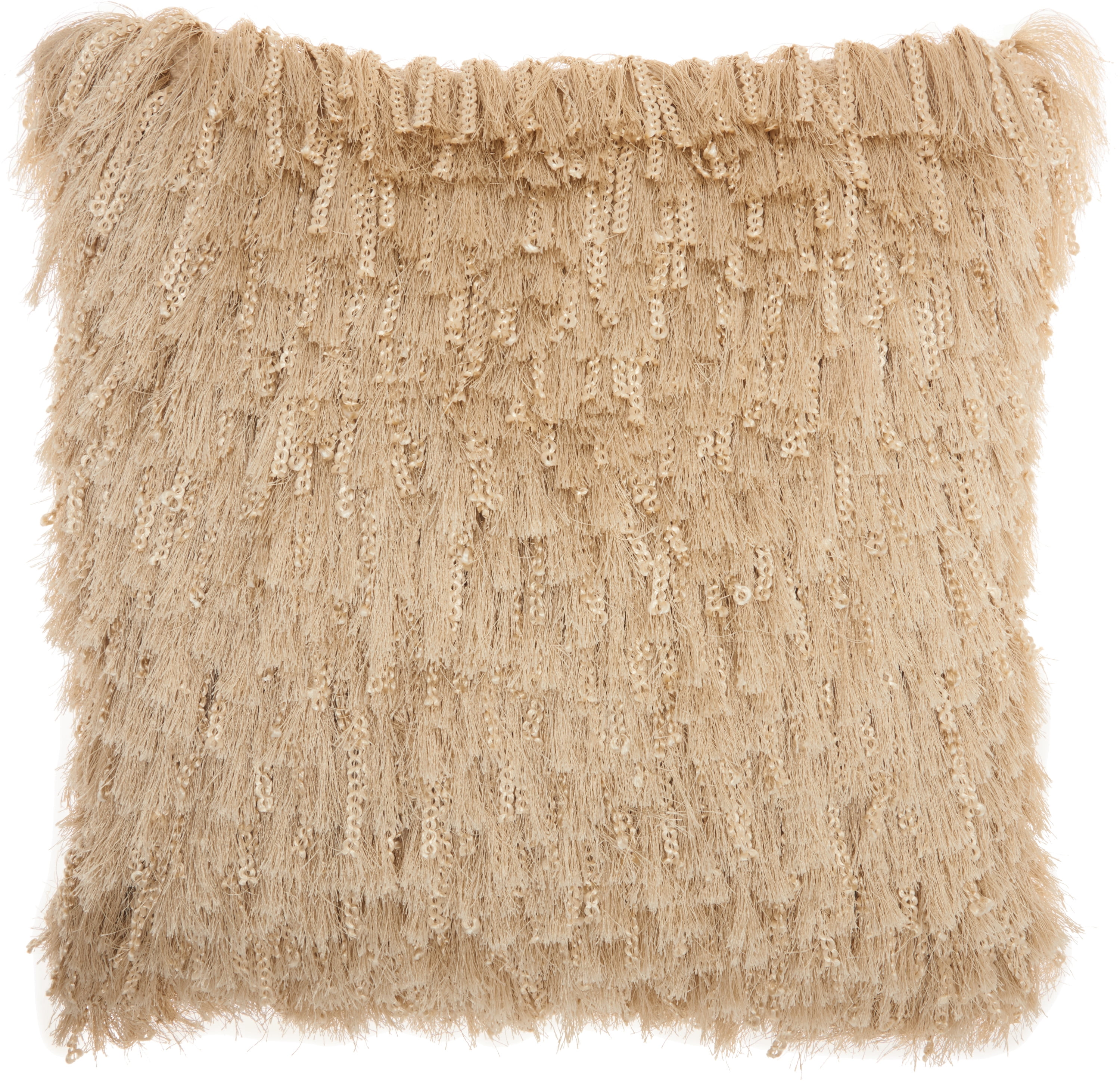 Beige Braided Shag Square Throw Pillow Set, 20" x 20"