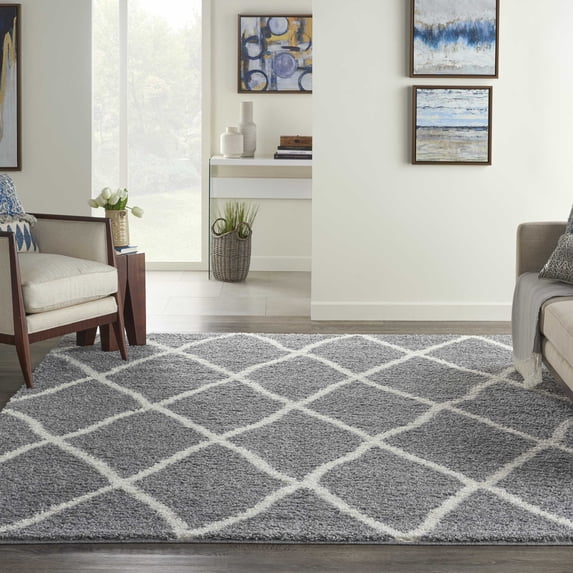 Nourison Shangri-La Modern Trellis Light Grey/Ivory 8' x 10' Area Rug, (8' x 10')