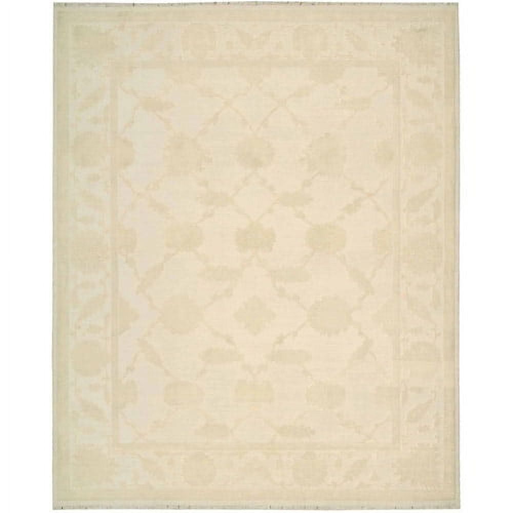 Ivory Floral Hand-Knotted Wool Silk Runner Rug