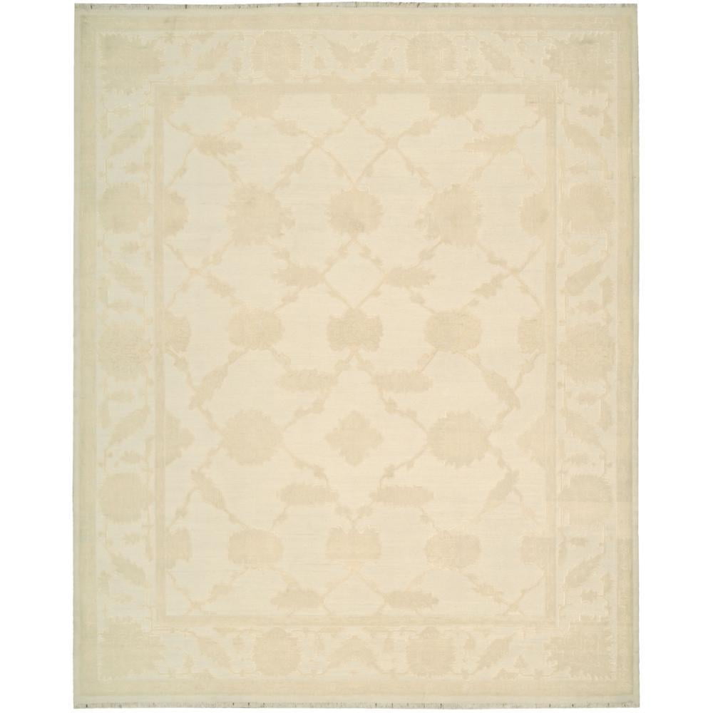Ivory Floral Hand-Knotted Wool Silk Runner Rug
