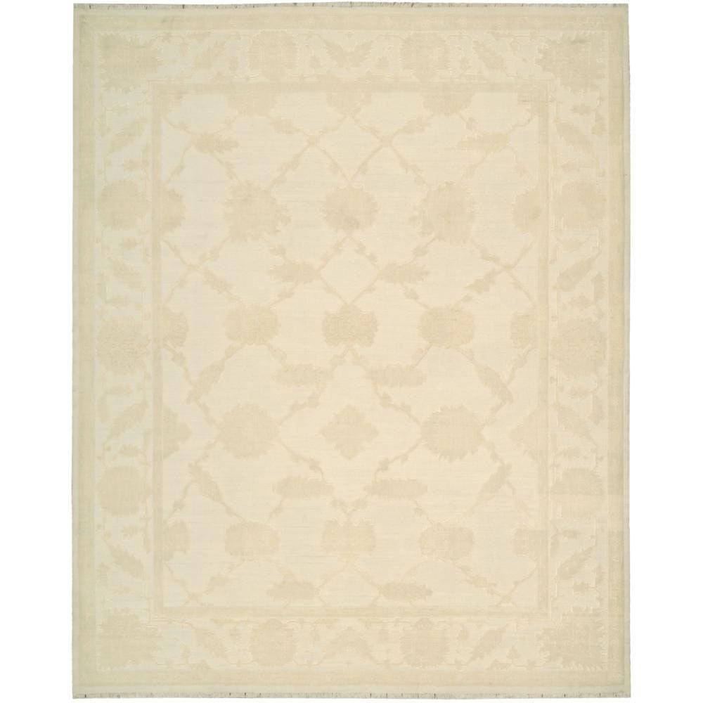 Ivory Floral Hand-Knotted Wool Silk Runner Rug