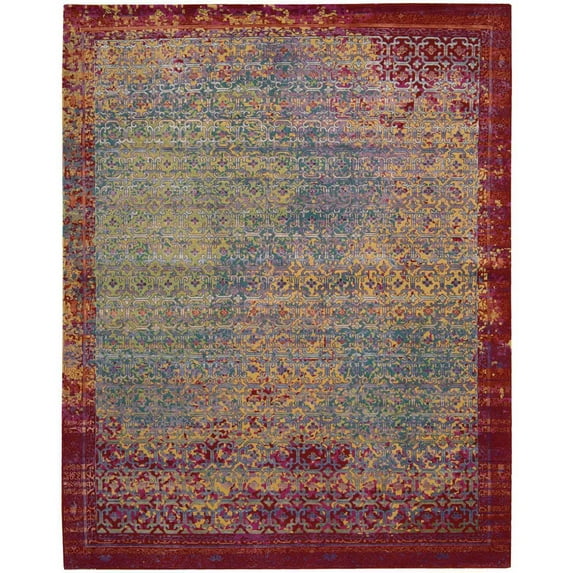 Nourison  Silken Grandeur Area Rug Multi 8' 6" x 11' 6" Wool,Nylon,Synthetic 9' x 12' Indoor,Handmade Burgundy Transitional,Patterned