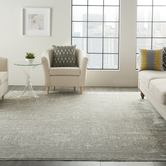 Nourison Silken Weave Floral Grey/Beige 7'10" x 10'2" Area Rug, (8x10)