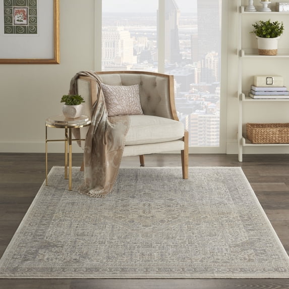 Nourison Silken Weave Floral Ivory Beige 3'10" x 5'10" Area Rug, (4x6)