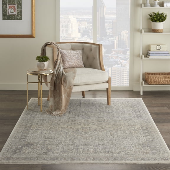 Nourison Silken Weave Floral Ivory Beige 5'3" x 7'9" Area Rug, (5x8)