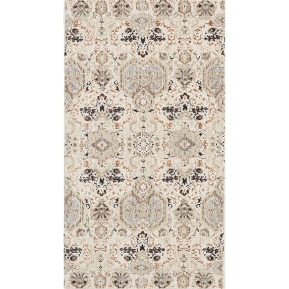 Nourison Silver Screen Floral Modern Area Rug Grey/White 2'2" x 3'9" Polyester Medallion 3' x 5' Indoor,Accent Living Room,Dining Room,Bedroom