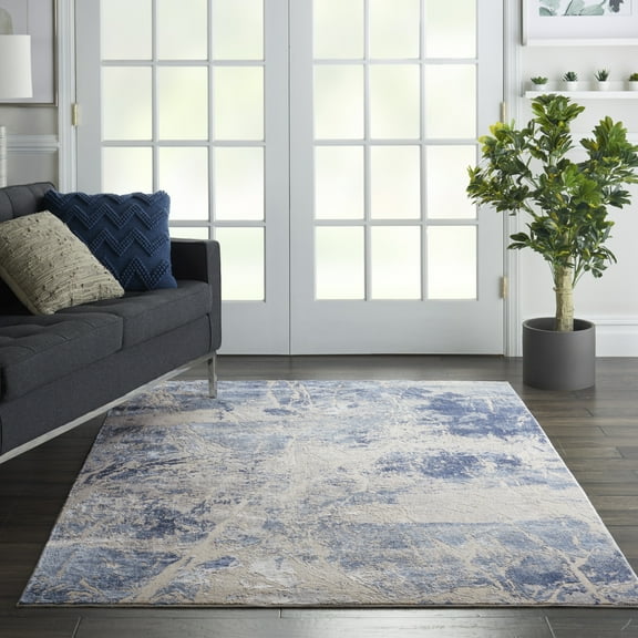 Nourison Sleek Textures Abstract Blue/Cream 5'3" x 7'3" Area Rug, (5x7)