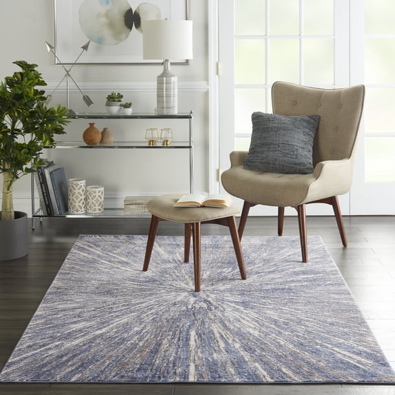 Nourison Sleek Textures Abstract Blue/Grey 3'11" x 5'11" Area Rug, (4x6)