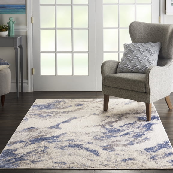 Nourison Sleek Textures Abstract Blue/Ivory/Grey 3'11" x 5'11" Area Rug, (4x6)