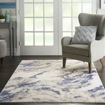 Nourison Sleek Textures Abstract Blue/Ivory/Grey 5'3" x 7'3" Area Rug, (5x7)
