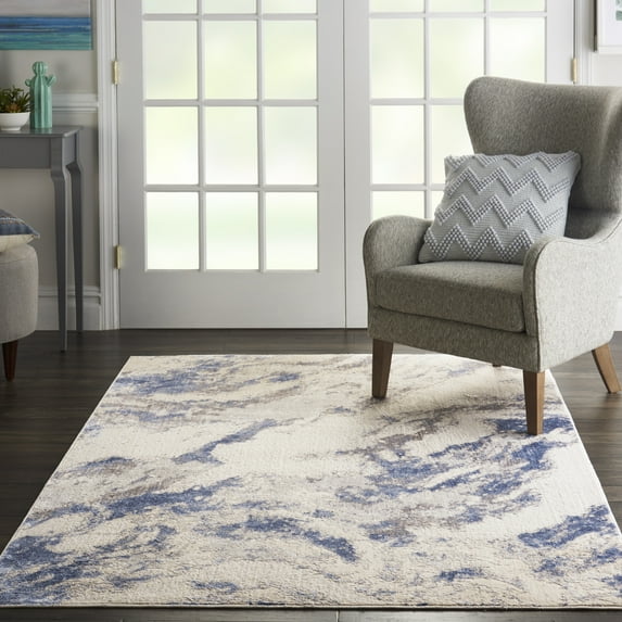 Nourison Sleek Textures Abstract Blue/Ivory/Grey 5'3" x 7'3" Area Rug, (5x7)