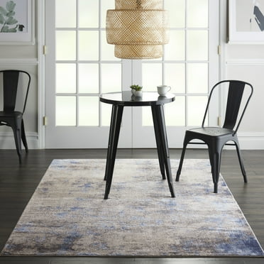 Nourison Sleek Textures Abstract Blue/Ivory/Grey 5'3" x 7'3" Area Rug, (5x7)