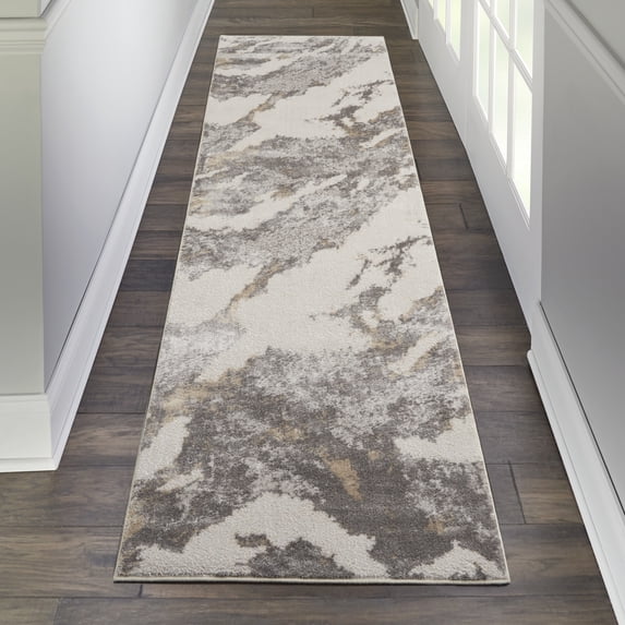 Nourison Sleek Textures Abstract Brown/Ivory 2'2" x 7'6" Area Rug, (2x8)
