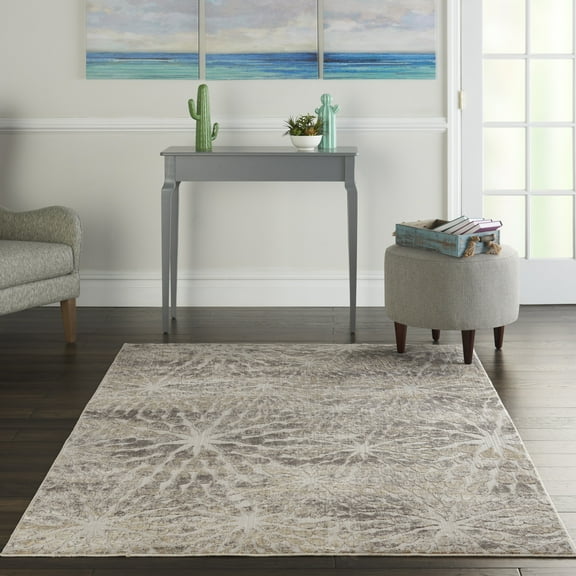 Nourison Sleek Textures Abstract Ivory/Beige 5'3" x 7'3" Area Rug, (5x7)