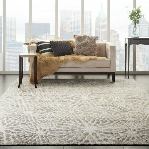 Nourison Sleek Textures Abstract Ivory/Beige 7'10" x 10'6" Area Rug, (8x11)