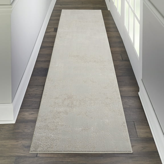 Nourison Sleek Textures Abstract Ivory/Grey 2'2" x 7'6" Area Rug, (2x8)
