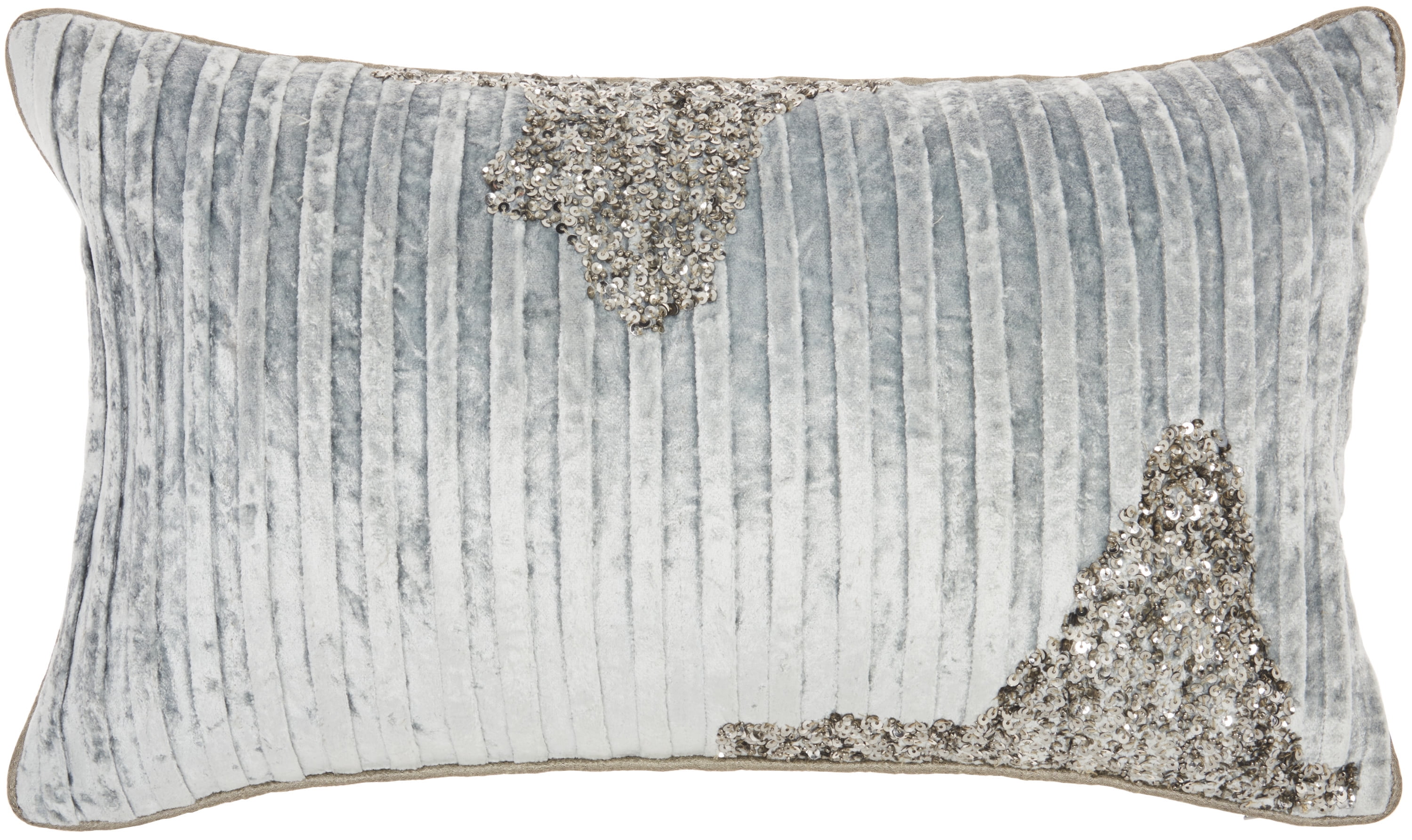 Powder Blue Beaded Velvet Rectangular Throw Pillow 12" x 20"