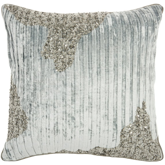 Nourison Sofia Beaded Pleated Velve Powder Decorative Throw Pillow , 18" x 18"