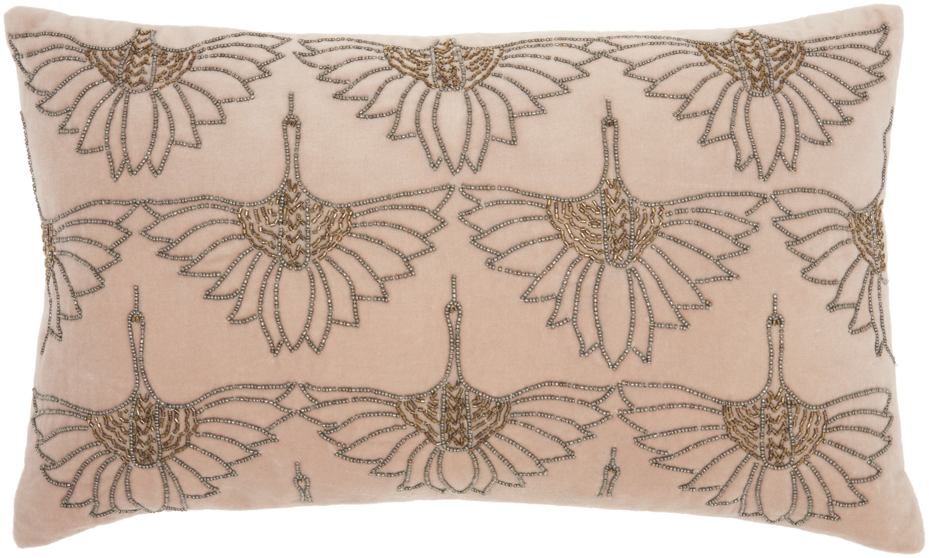 Blush Beaded Floral Cotton Lumbar Pillow 12"x20"