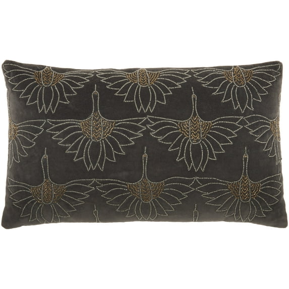 Nourison Sofia Dark Grey Decorative Throw Pillow , 12"X20"