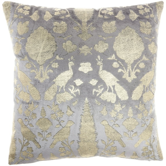 Nourison Sofia Foil Print Birds Grey Decorative Throw Pillow , 20"X20"