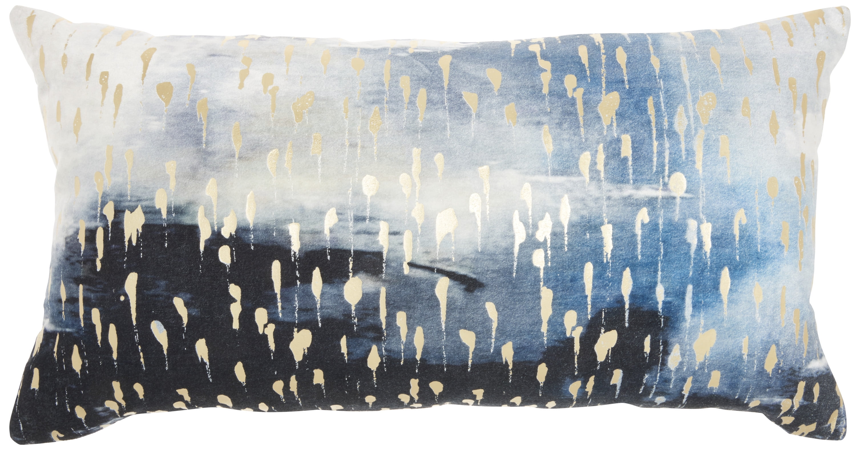 Indigo and Gold Embroidered Rectangular Throw Pillow, 14" x 26"