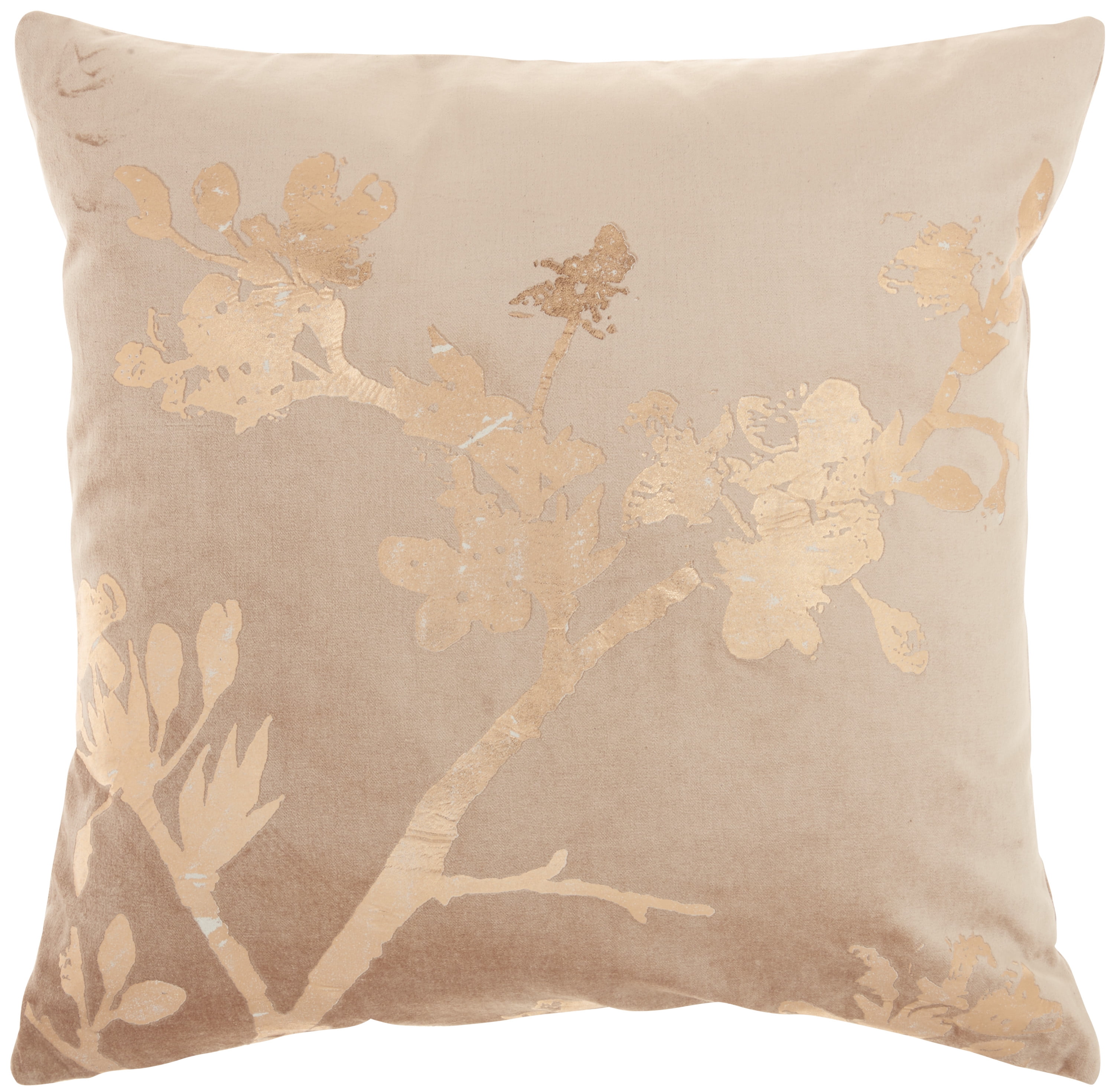 Rose Gold Cotton Velvet Embroidered 18" Square Throw Pillow