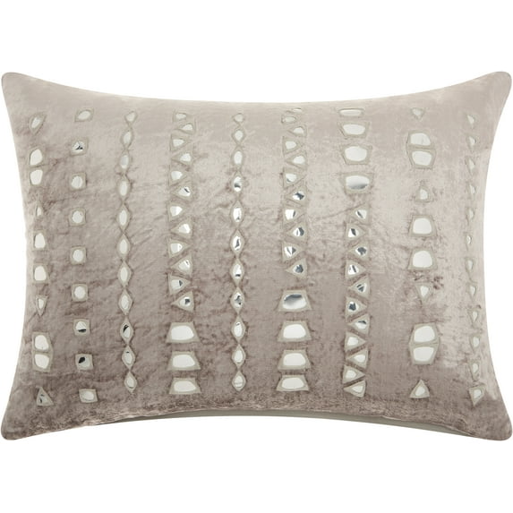 Nourison Sofia Velvet Mirror Stripe Silver Grey 14" x 20" Throw Pillow