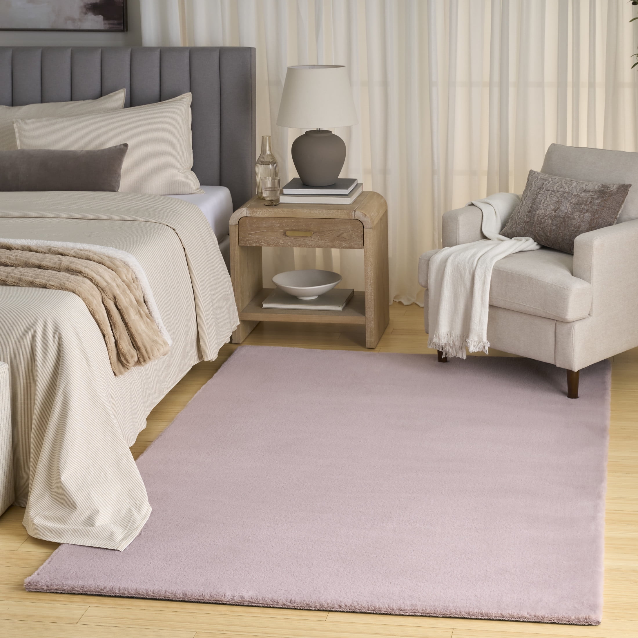 Nourison Soft Plush Rabbit Fur 4' x 6' Lavender Contemporary Indoor Rug