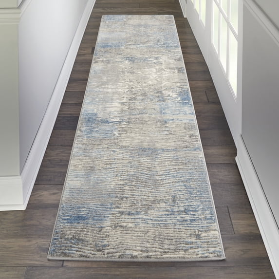 Nourison Solace Abstract Ivory/Grey/Blue 2'3" x 7'3" Area Rug, (2x7)