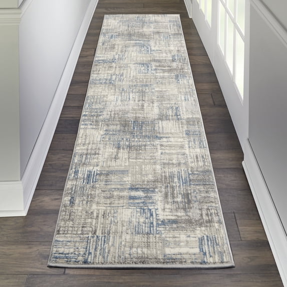 Nourison Solace Abstract Ivory/Grey/Blue 2'3" x 7'3" Area Rug, (2x7)