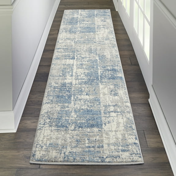 Nourison Solace Abstract Ivory/Grey/Blue 2'3" x 7'3" Area Rug, (2x7)